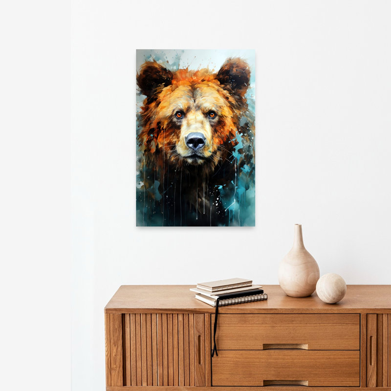 Ours aquarelle intense, art mural moderne, 24" H x 16" W