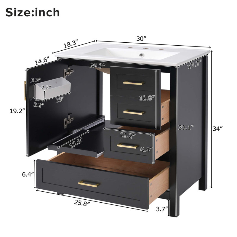 Bathroom Vanity with Sink Combination Set, Featuring Soft Close Function, Multiple Drawers, Removable Tray, and Solid Construction for Optimal Storage and Style