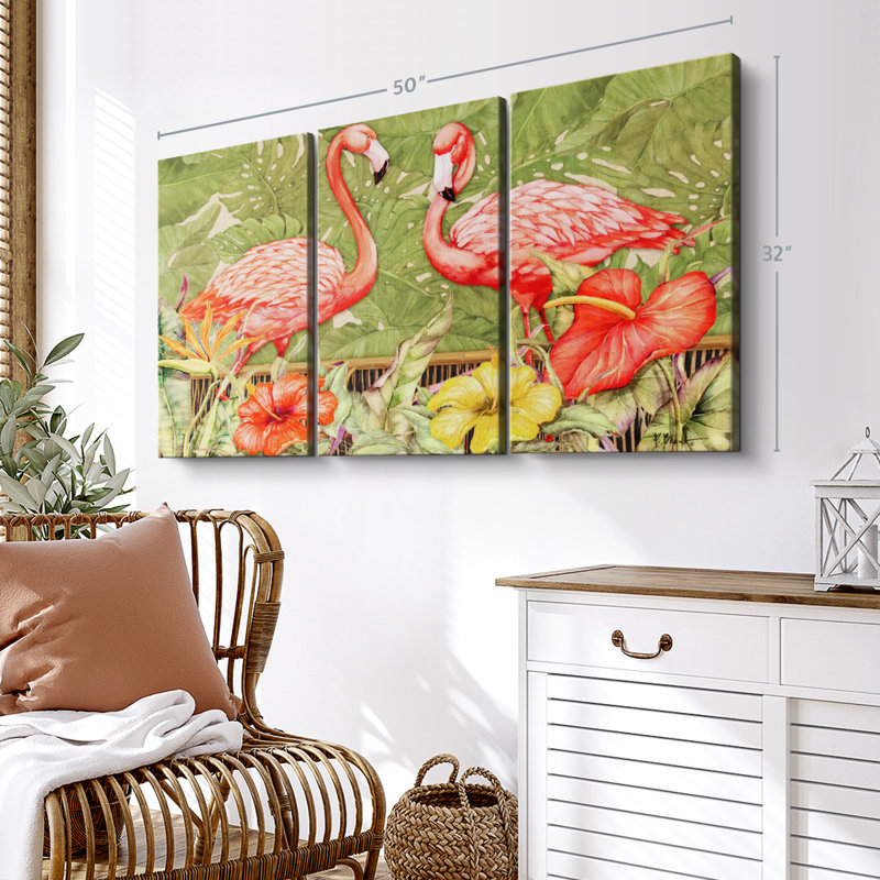 «Tropical Flamingo», 3 pièces sur toile, H 32 po x l 50 po x P 1,25 po