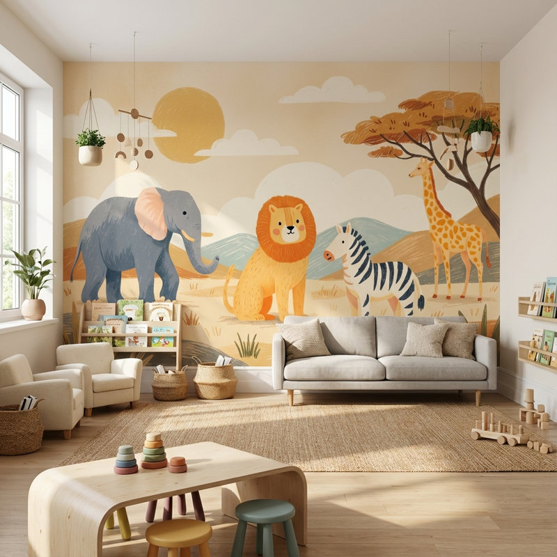 Papier peint animaux Safari, 100 po x 96 po, Non-Woven Nonpasted