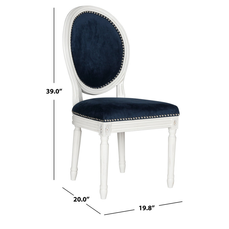 Chaise d'appoint à dossier King Louis, Crème, Velours bleu marine