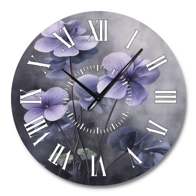 Purple Grey Violets Dream I - Floral White Face Wall Clock