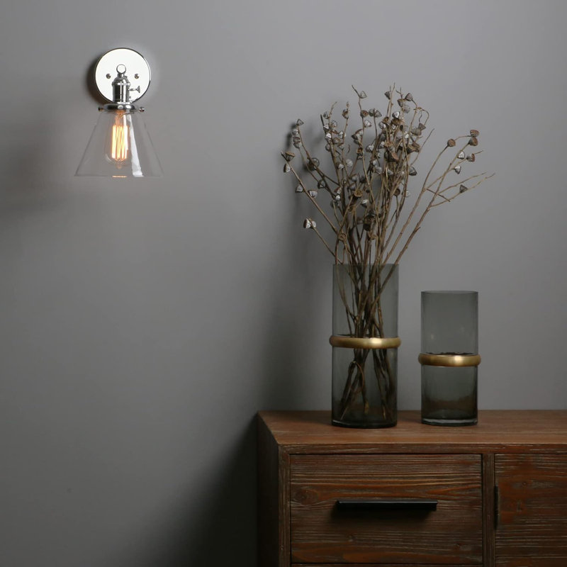Vintage Industrial Wall Sconce, Retro 1-Light Glass Cone Shade Fixture For Bathroom Kitchen Bedroom Living Room Hallway