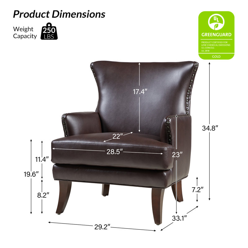 Awad Vegan Leather Wingback Armchair, Brown Faux Leather