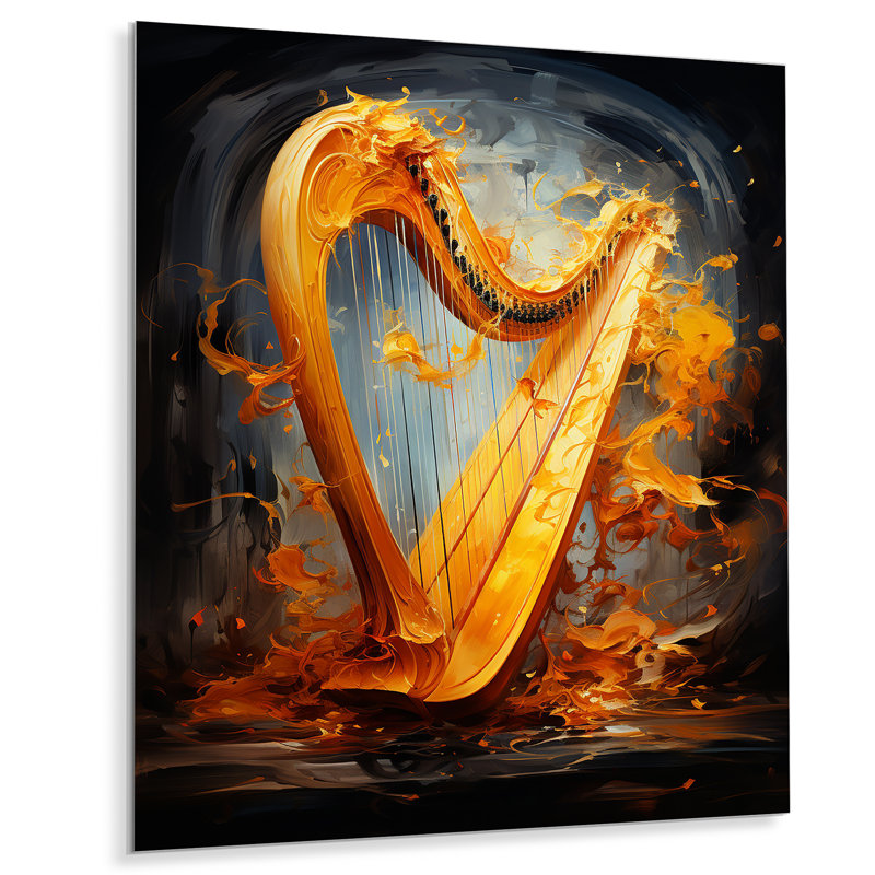 «Majestic Golden Yellow Harmonic Harp» sur métal, H 40 po x l 30 po x P 1,5 po