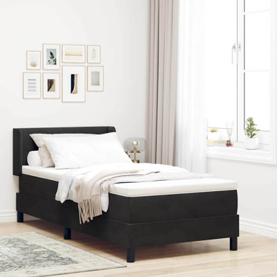 Lit sommier avec matelas Vidaxl noir 39,4 x 78,7 po en velours noir