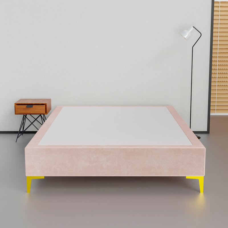 Karvin 15" Premium Velvet Material Wood Box Spring/Bed Frame, Durable, Stylish, Multi Color, California King, Light Pink