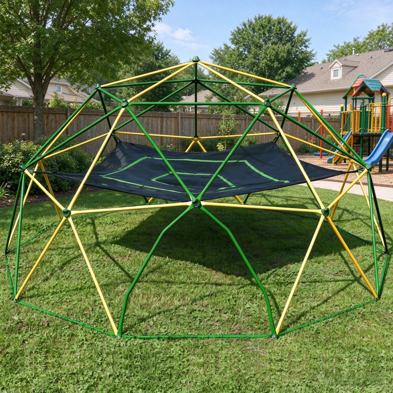 Centre de jeu à dôme d'escalade géométrique 12 pi avec hamac pour enfants, tour de dôme d'escalade extérieure, structure en acier résistant à la rouille et aux rayons UV, supporte jusqu'à 1000 lb pour le jeu sur la pelouse
