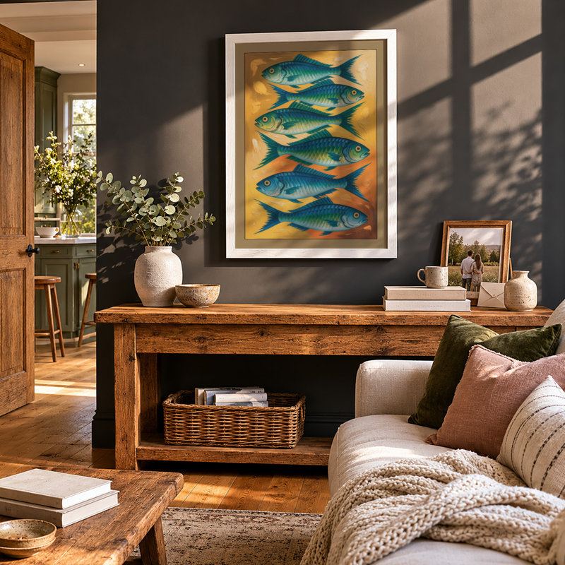 Five Fish Study Botanical - Framed Print, A3 - 42.0 x 29.7 cm, White