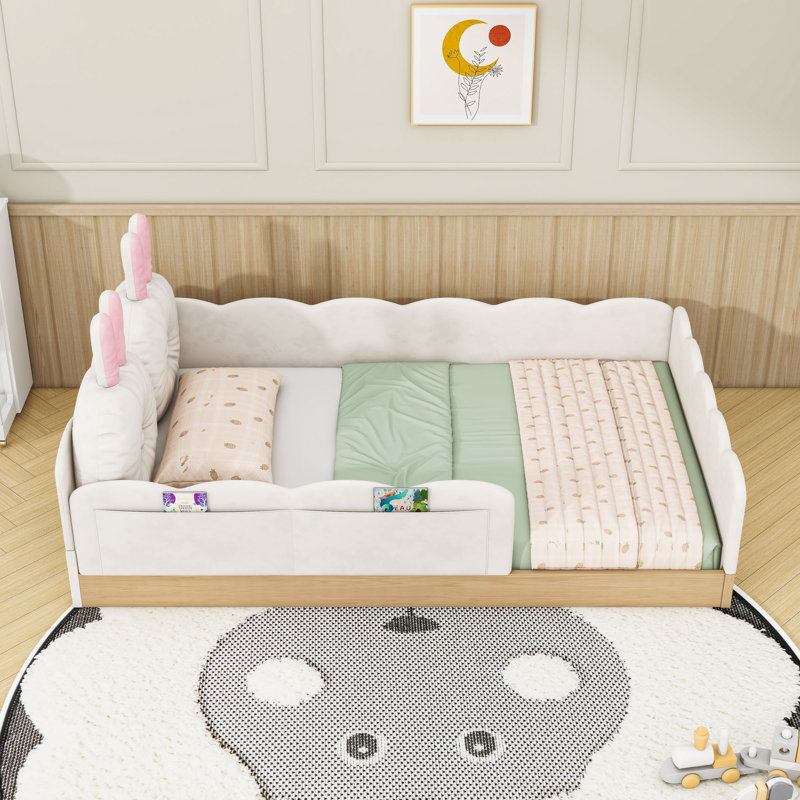 Lit plateforme simple tapissier avec coussins, Beige
