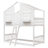 Twin Over Twin House Bunk Bed With Roof , Window, Window  Box, Door , With Safety Guardrails And Ladder
