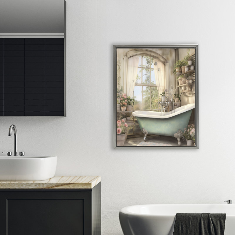 Cadre flottant pour salle de bain avec tablettes florales, Cadre flottant gris lustré, H 31 po x l 25 po
