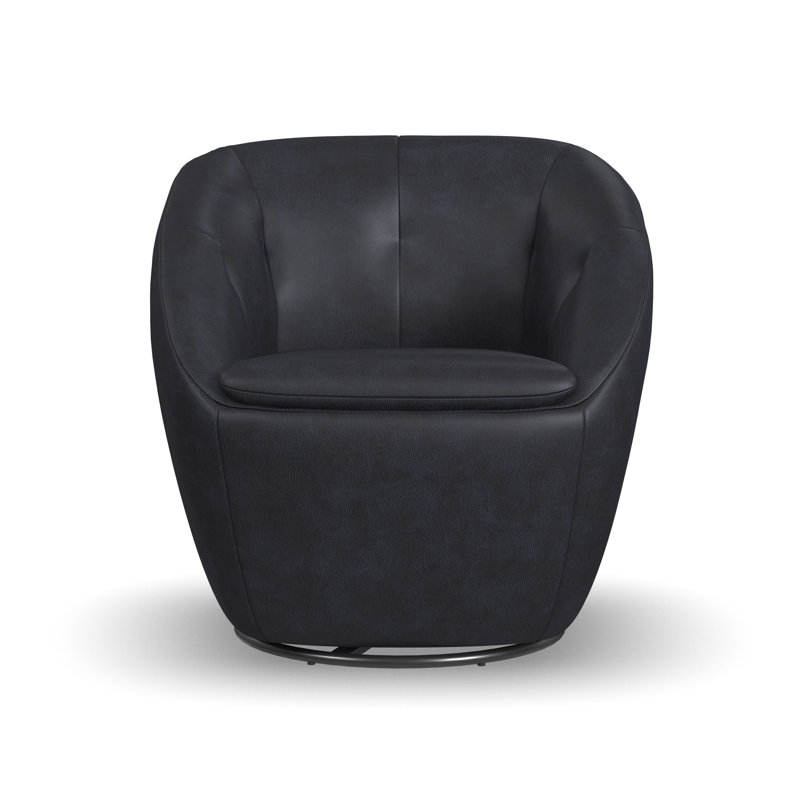 Mechtildis Upholstered Swivel Barrel Chair, Blue Leather Match