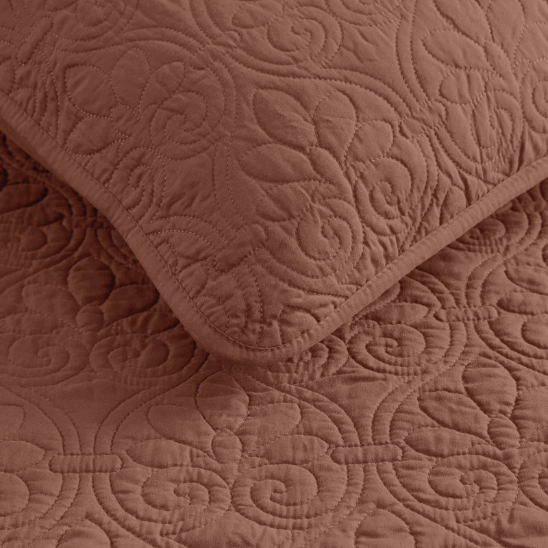 Ensemble de couvre-lit réversible Québec, Couvre-lit de très grande taille et 2 taies déco, Rouge argile