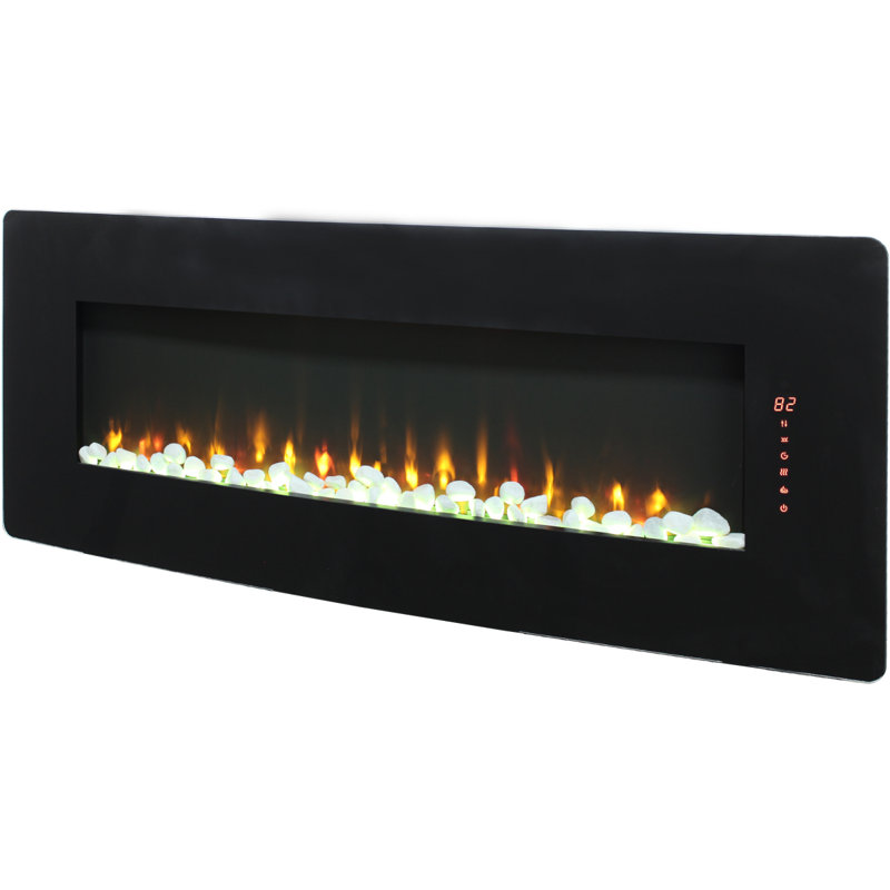 48 Inch Curved Front Wall Mounted Electric Fireplace With Remote And Multi Color Flame & Emberbed