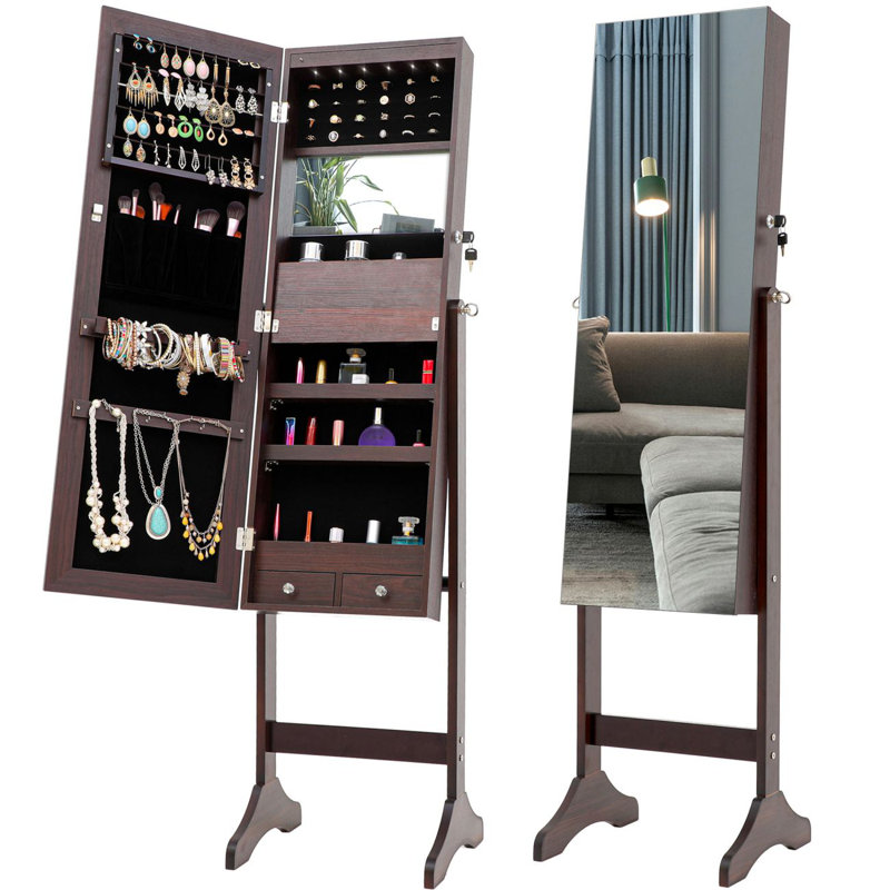 Elrod 15.8'' Wide Jewelry Armoire, Brown, Solid + Manufactured Wood