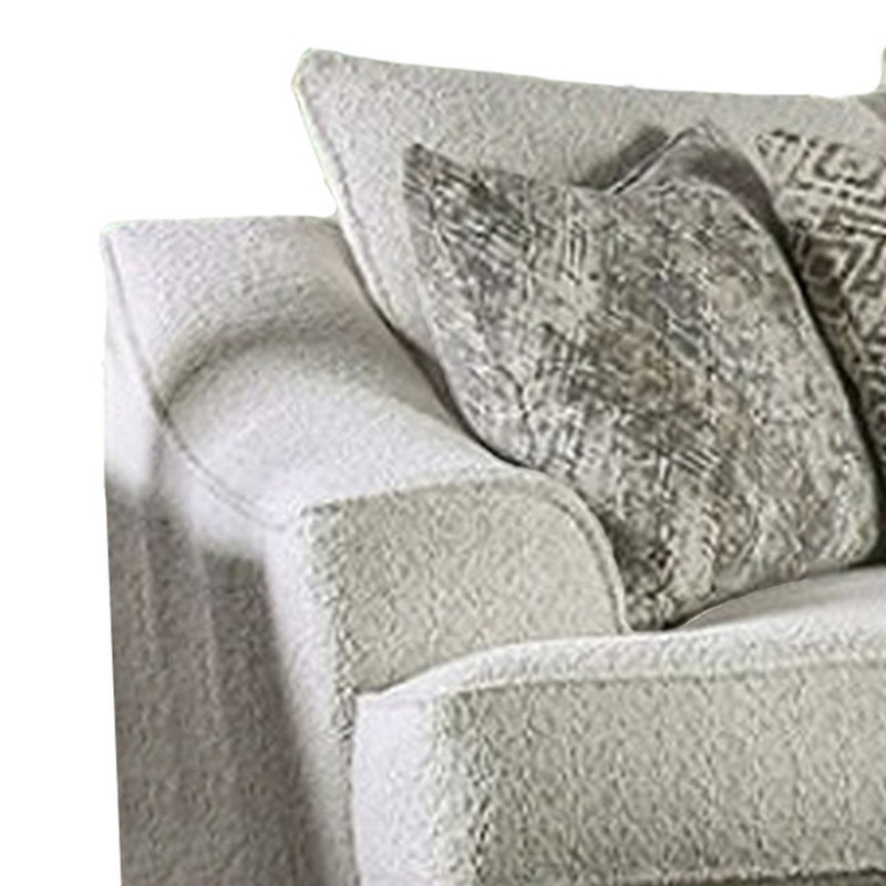 Canapé Syma, boucle ivoire, 4 coussins décoratifs, accoudoirs inclinés, 102 po