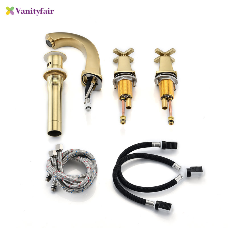 Widespread 2-handle Bathroom Faucet with Drain Assembly, Brushed Gold