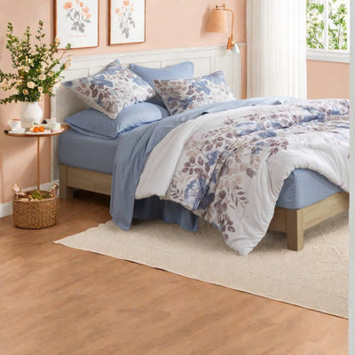 Soft Polyester Bedding Sets, Blue Floral Cal King For Modern Home