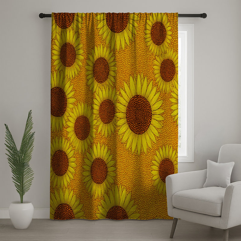 Rideaux de fenêtre en tournesol, voilages et voilages à motif floral - 1 panneau, 50" x 80" - 1 Panel, Transparent