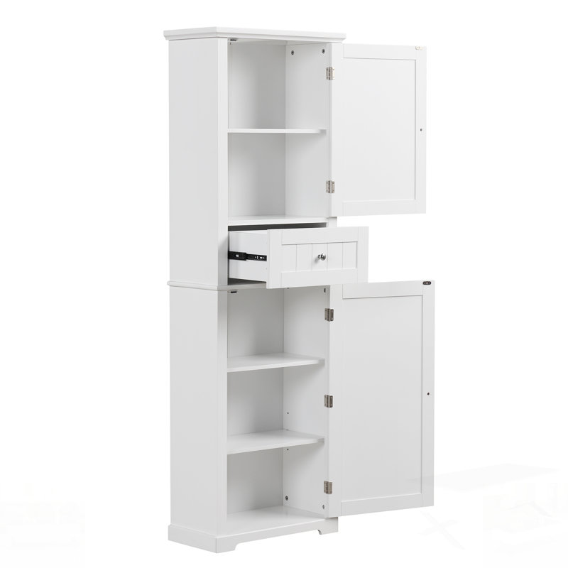 Tall Freestanding Bathroom Storage Cabinet With Drawer And Adjustable Shelf, Durable MDF Board With Painted Finish, White