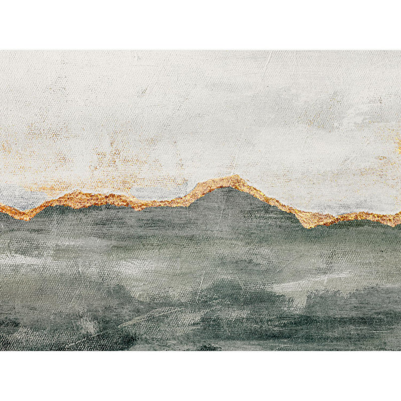 Paysage rustique texturé vert subtil et or, L 108 po x l 144 po