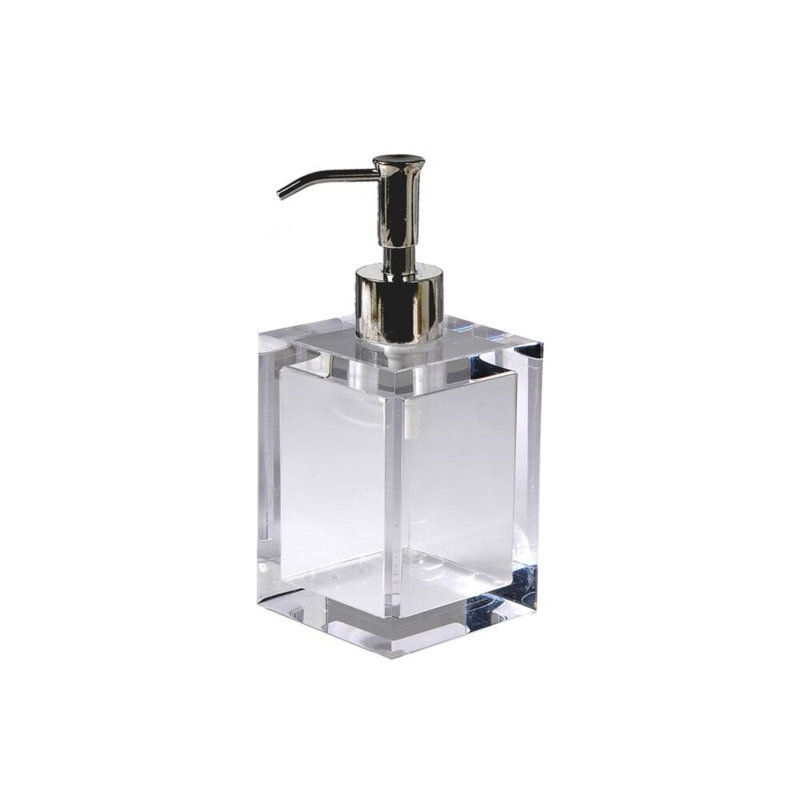 Mike + Ally Luxury Ice Clear Lucite Refillable Lotion & Liquid Soap Dispenser - Silver Pump, Silver/Clear