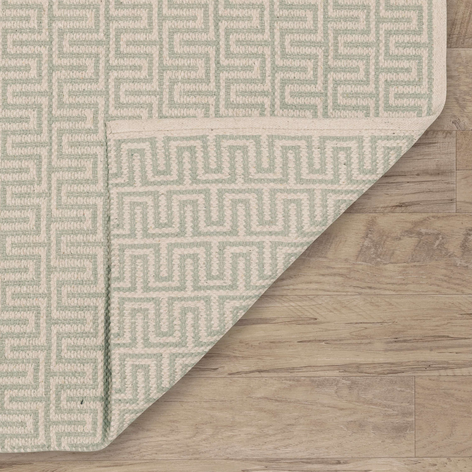 Bradshaw Zipper Blue/Ivory Handwoven Cotton Rug, Runner 2'6" x 8'