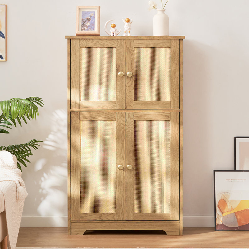  Jussiah Accent Storage cabinet, Bathroom Cabinet with 4 Doors & Adjustable Shelf, Natural