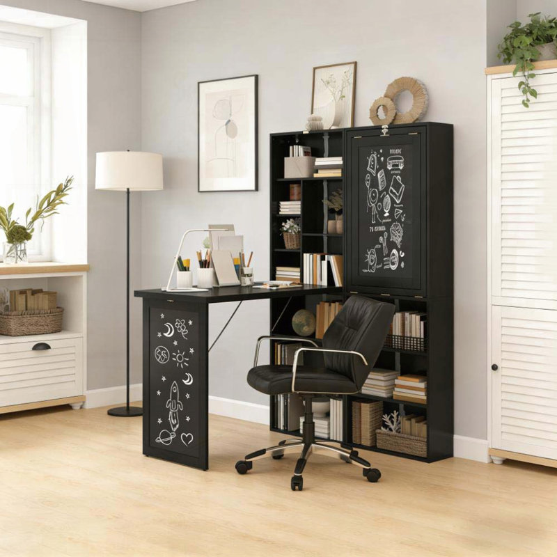 Wall Mounted Convertible Desk with Bookshelf – Fold-Out Home Office Workstation