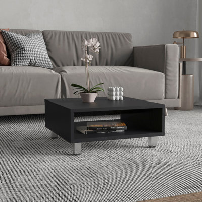 Table basse carrée minimaliste 10 po H avec rangement ouvert noir