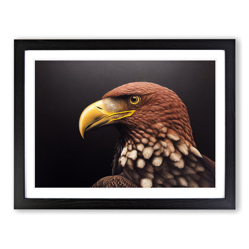 Euphoric Eagle Bird - Single Picture Frame Print, 46cm H x 64cm W x 2cm D, Black