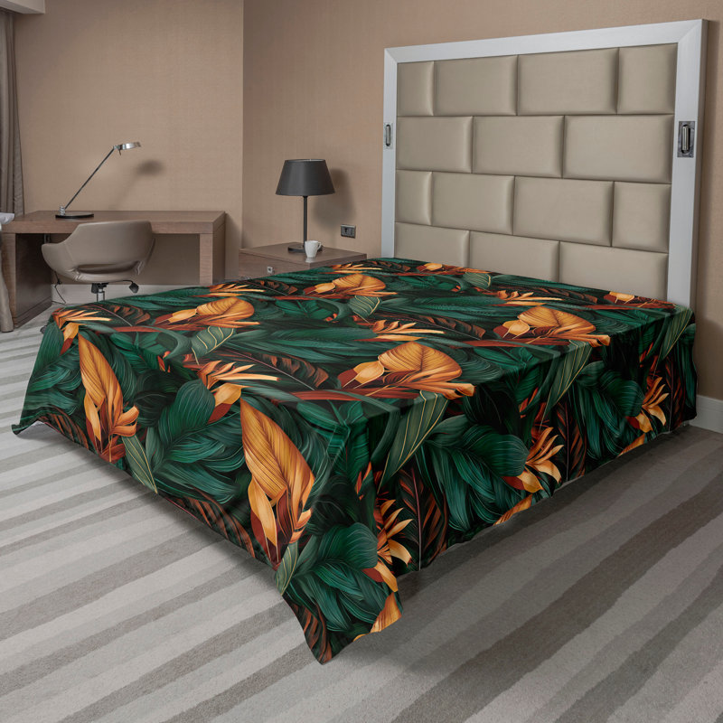 Ambesonne Flowers Flat Sheet Nostalgia Farmhouse, Pale Vermilion Green