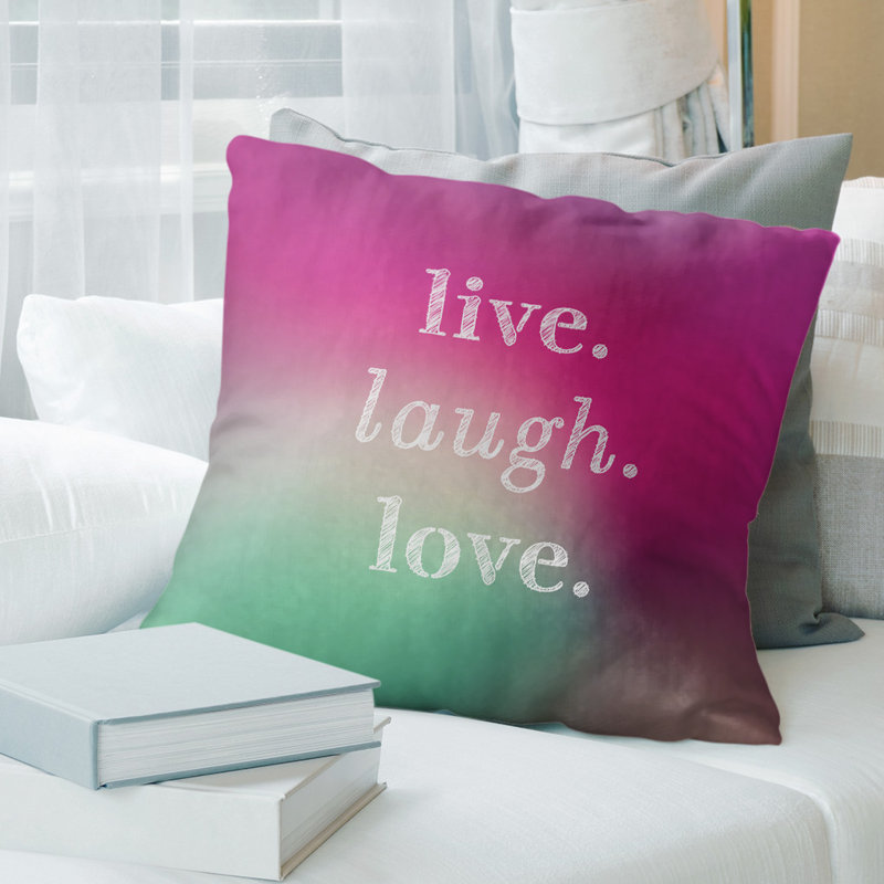 Oreiller de noël d’amour à rire live, 14 po x 14 po, Fuchsia / vert, Pas de bourre
