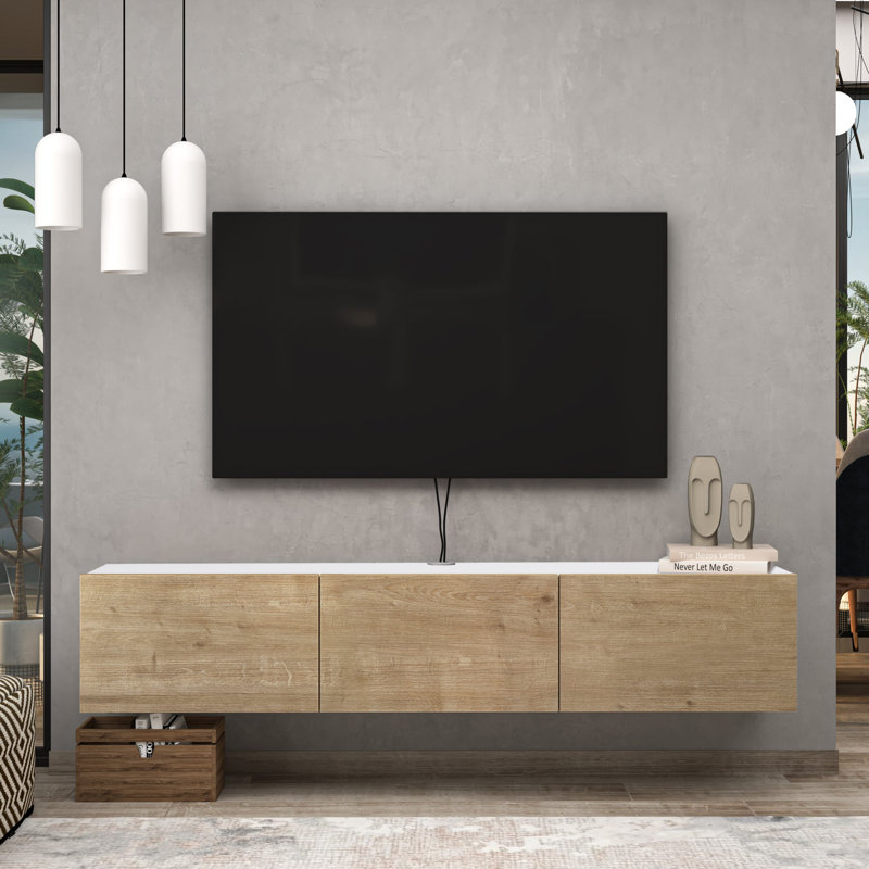 Meuble télé flottant Ronnye, Chêne / blanc