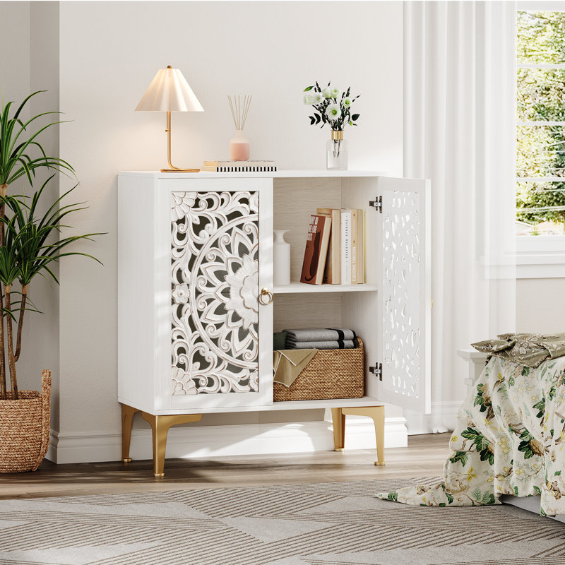 White Accent Chest,Accent Cabinet with Doors,Sideboard Buffet Cabinet for Living Room