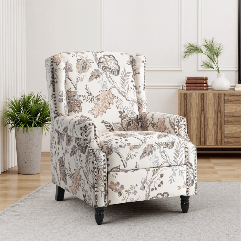 29.13cm Wide Standard Recliner, Beige/Ivory Floral