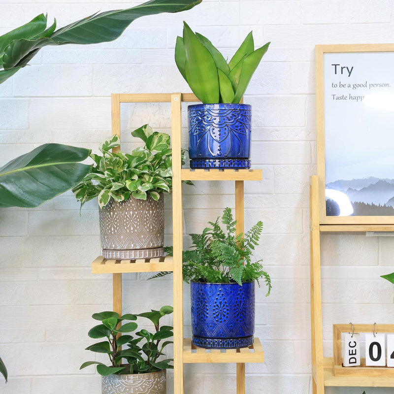 Ensemble de 2 pots à plantes en céramique - bleu