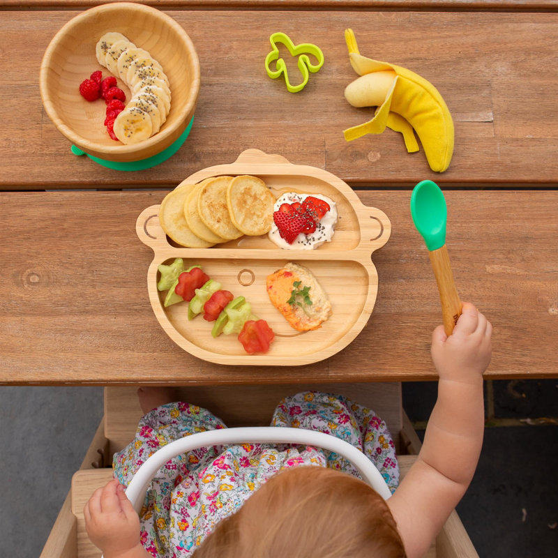 Tiny Dining - Monkey Bamboo Suction Plate, Olive Green
