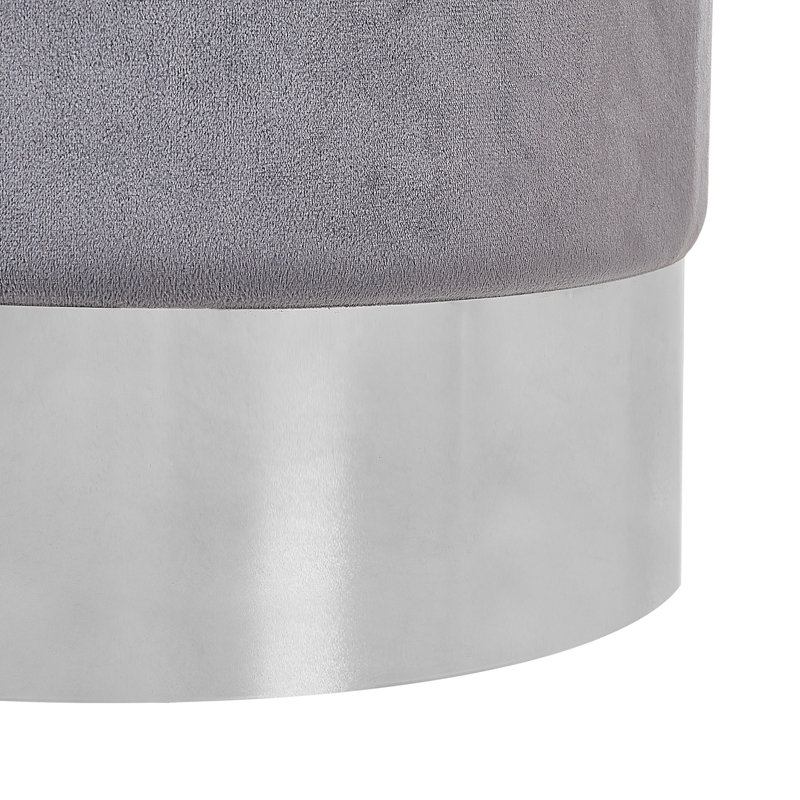 Teton 36cm Wide Velvet Round Solid Colour Standard Ottoman, Grey