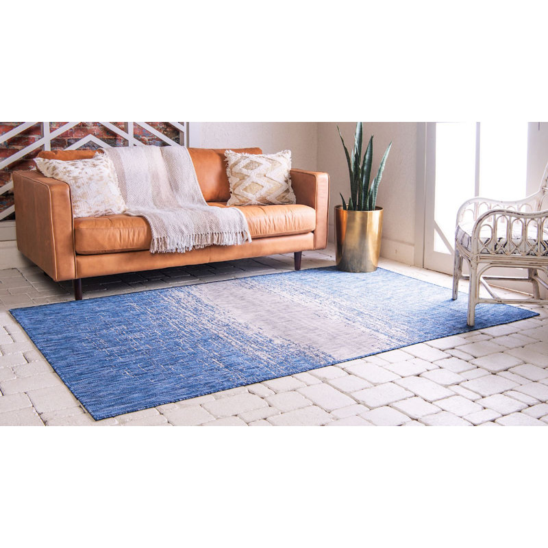 Outdoor Iris Area Rug Deep Sea Color, Rectangle 9' x 12'