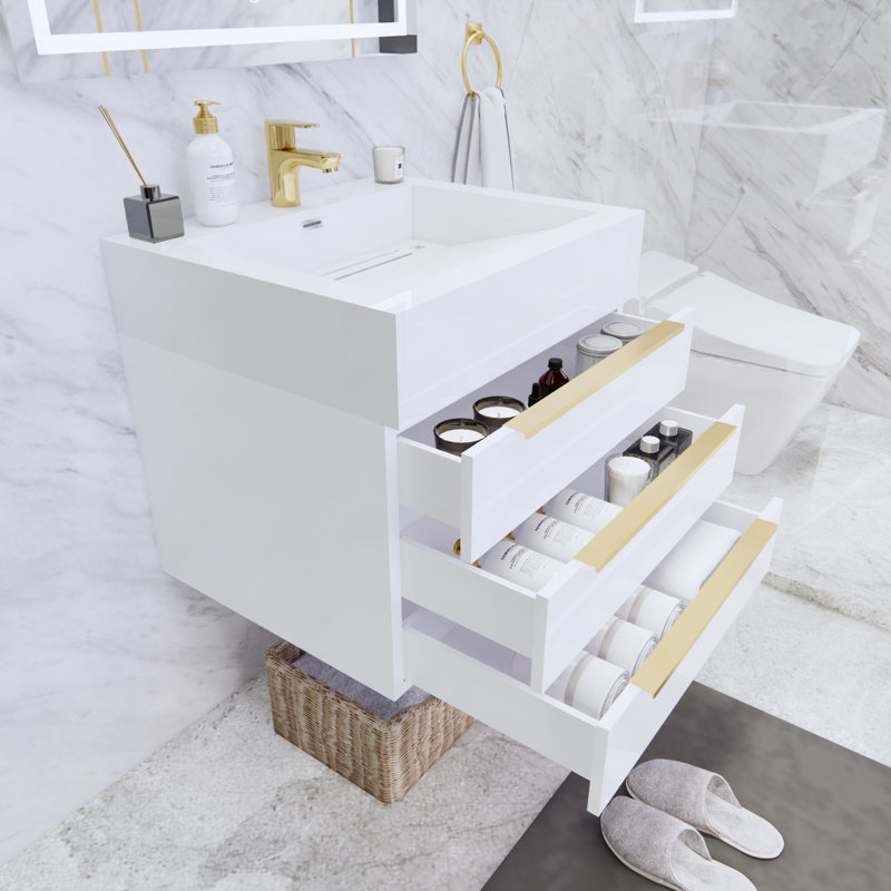 Glasgow 24'' Single Bathroom Vanity with Acrylic Top, High Gloss White