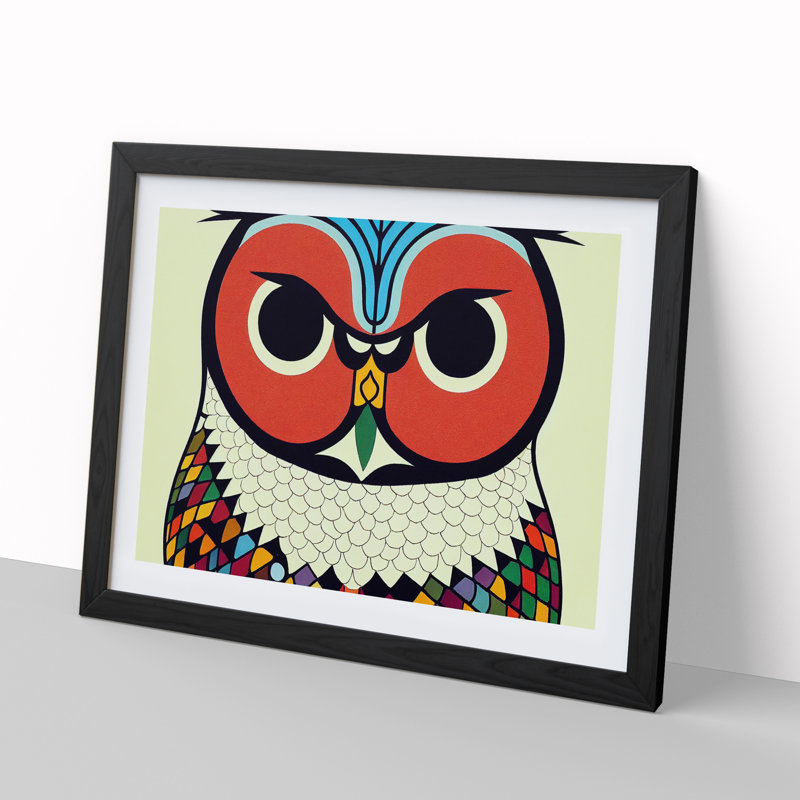 XH1022-6536X Owl Art Retro Vol.5 1 Piece Single Picture Frame Wall Art, 25cm H x 34cm W x 2cm D, Black