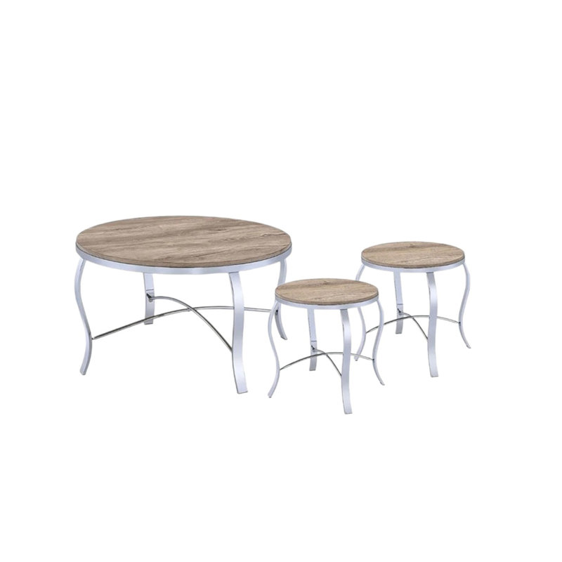 Tables de bout rondes chromées et brunes 19 po Lefancy