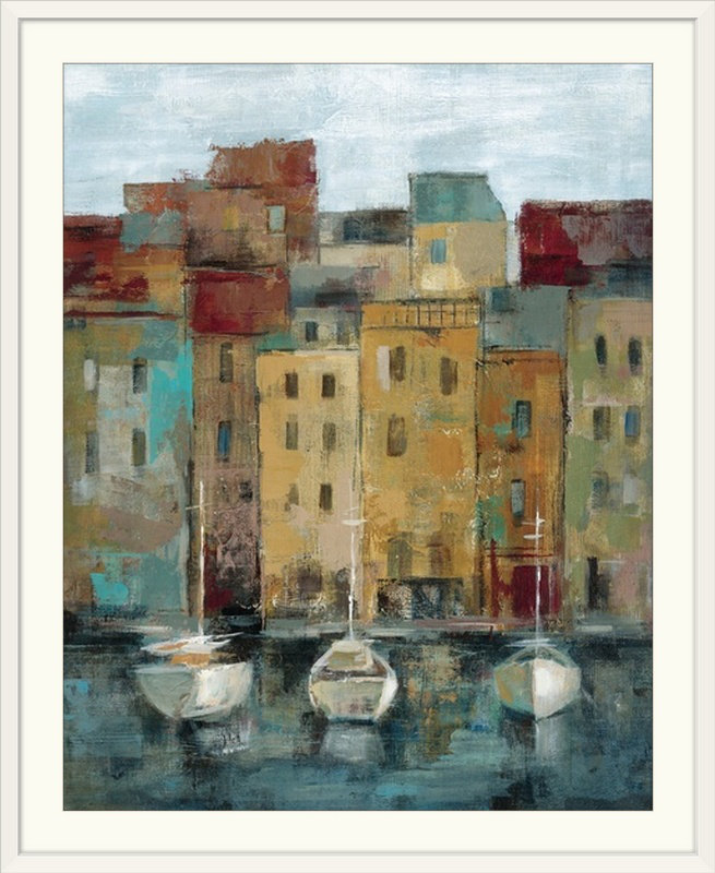 «Old Town Port II» par Silvia Vassileva, reproduction d'art, H 28 po x l 24 po x P 1 po, Cadre blanc