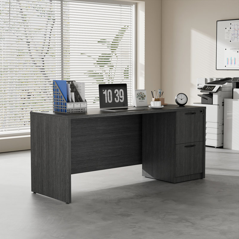 66.93'' Executive Office Desk With Lockable Cabinet, Gray