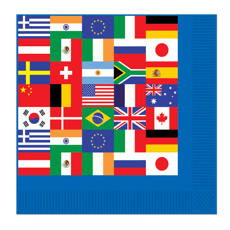 Serviettes de lin à drapeau international repas, H 5 po x l 5 po x P 0,1 po