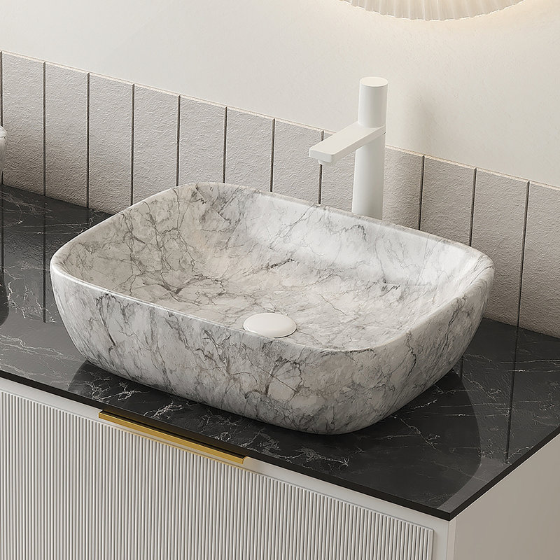 Lavabo de salle de bain en céramique 19 po sans armoire, marbre blanc Volakas