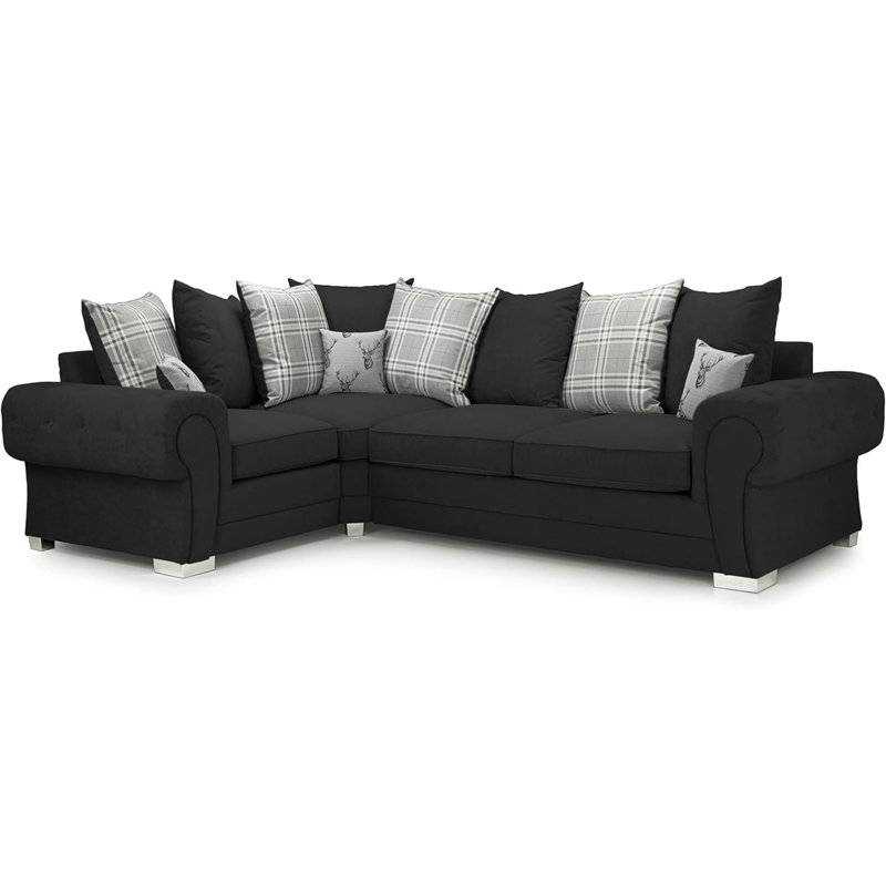 4 Seater Fabric Sofa & Chaise, Left Hand Facing, Black