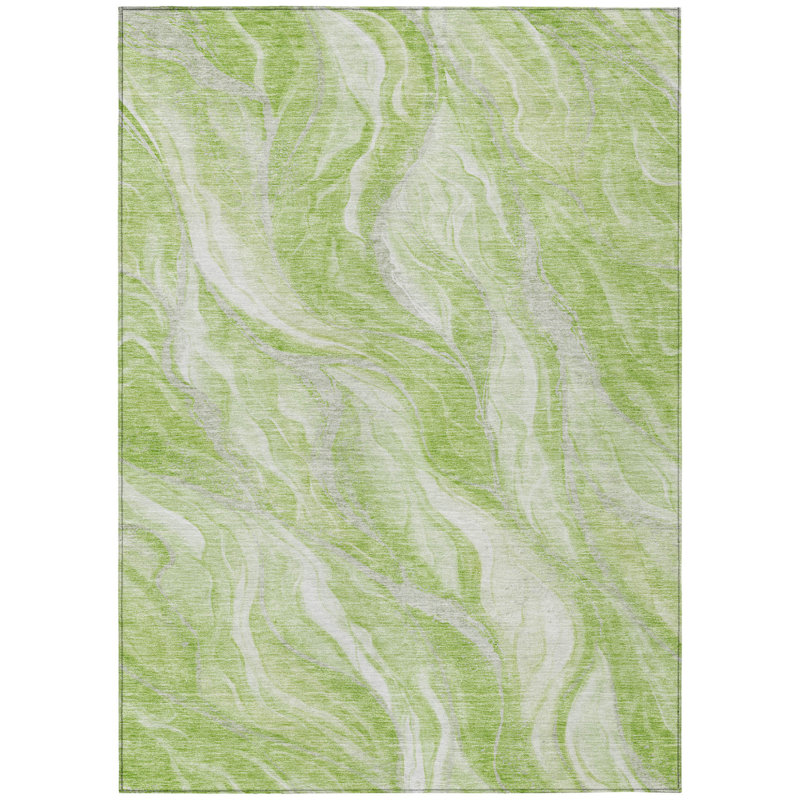 3' X 5' Green And Ivory Abstract Washable Indoor Outdoor Area Rug